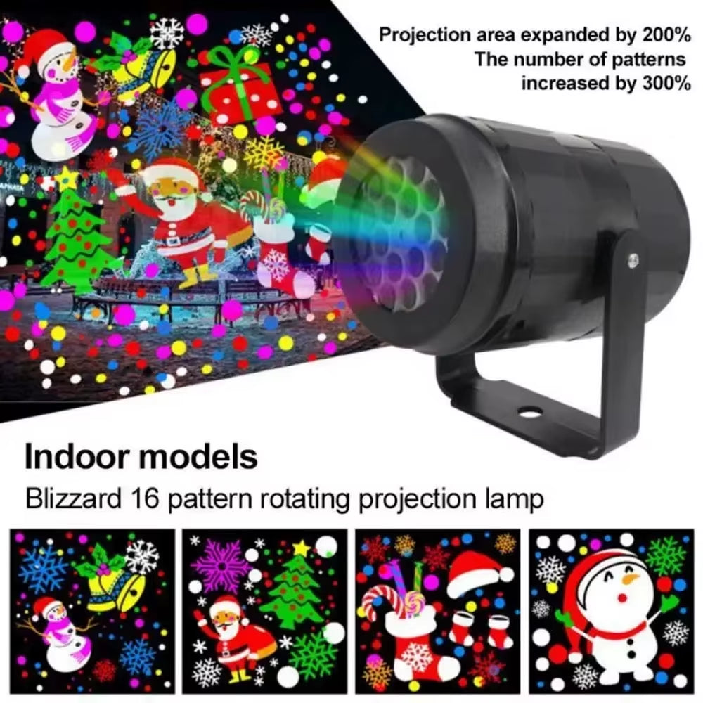 1Pc Snowflake Christmas Laser Projector Light,16 Patterns Waterproof Rotating Christmas LED Stage Lights Christmas Decoration
