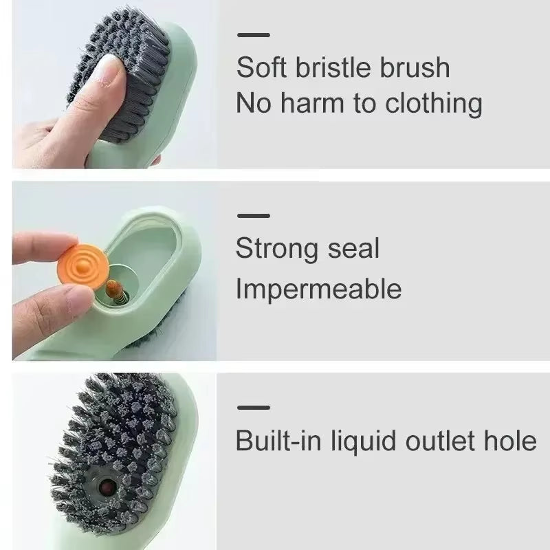 Multifunctional Liquid Adding Shoe Brush Press Type Liquid Dispensing Cleaning Brush Soft Bristle Household Sneaker Washing Tool