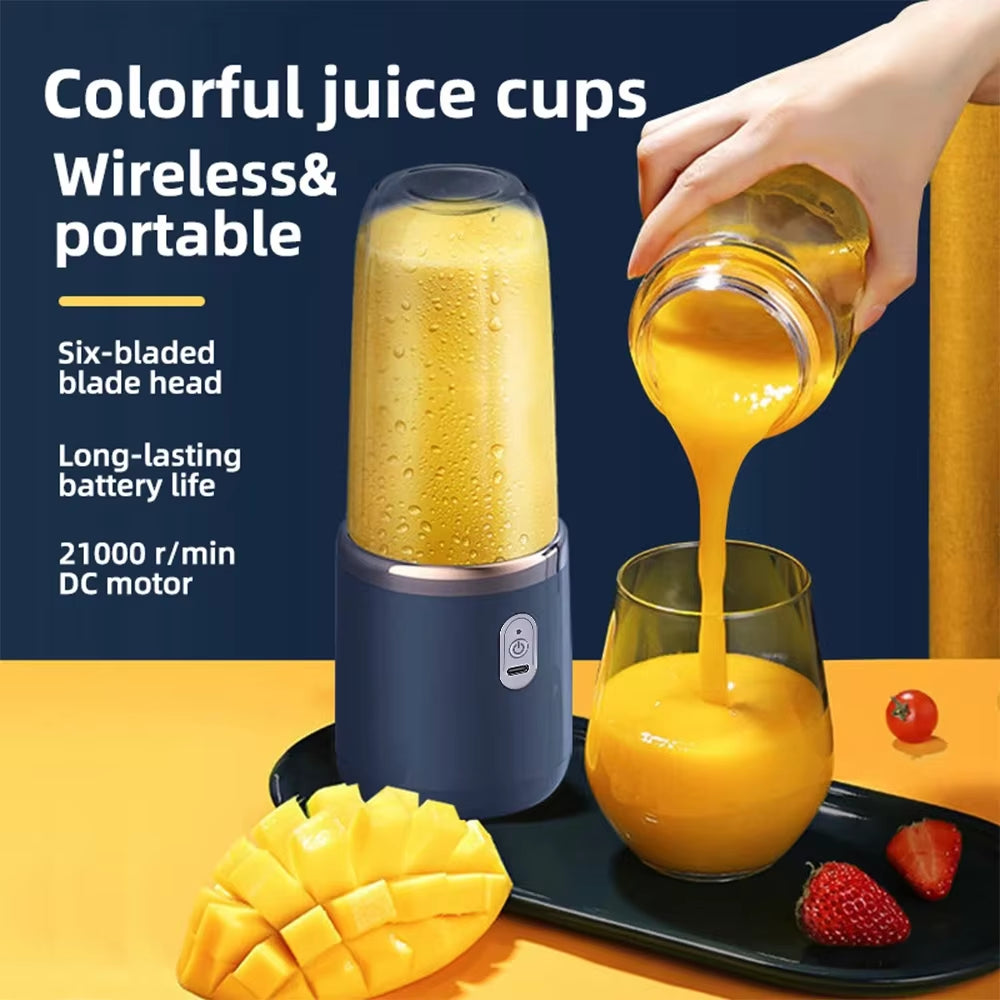 6 Blades Electric Juicer Cup with 2 Cups for Travel Portable Juicer Mixer Usb Charge Fresh Fruit Juice Personal Blender Smoothie