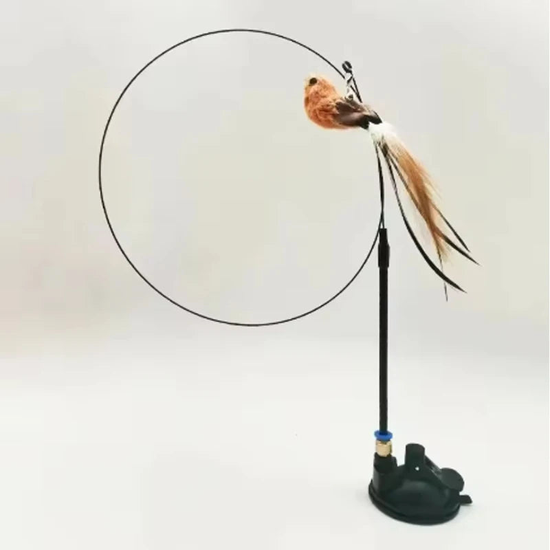 Cat Toys Cat Self-Sexy Feather Suction Cup Teasing Cat Stick with Bell Bird Replacement Head Resistant to Bite Pet Cat Dog Toys