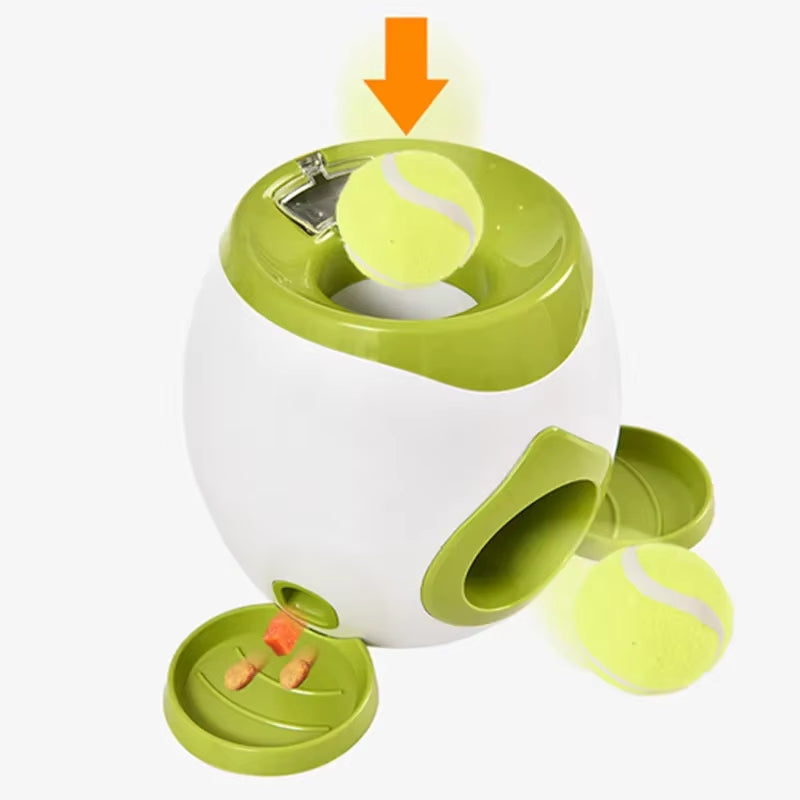 @2 in 1 Dog Pet Interactive Toy Tennis Ball Launcher Automatic Throwing Training Reward Machine Fun Feeding Machine Pet Supplies