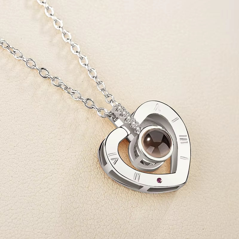Necklace 100 Languages I Love You Projection Heart Pendant Necklace for Mother'S Day Gifts