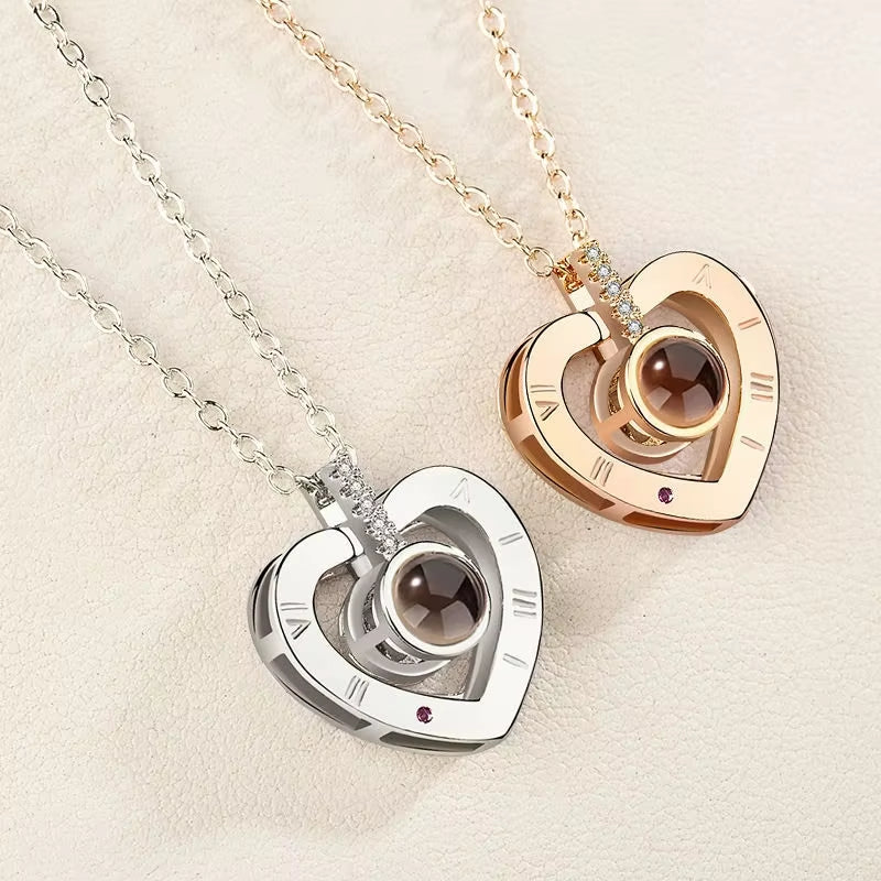 Necklace 100 Languages I Love You Projection Heart Pendant Necklace for Mother'S Day Gifts