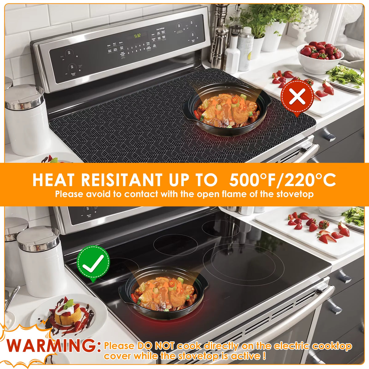 Induction Cooktop Mat Silicone Induction Cooker Covers Heat-Resistant Induction Cooktop Protector Mat 30.8×20.5Inch Non-Slip