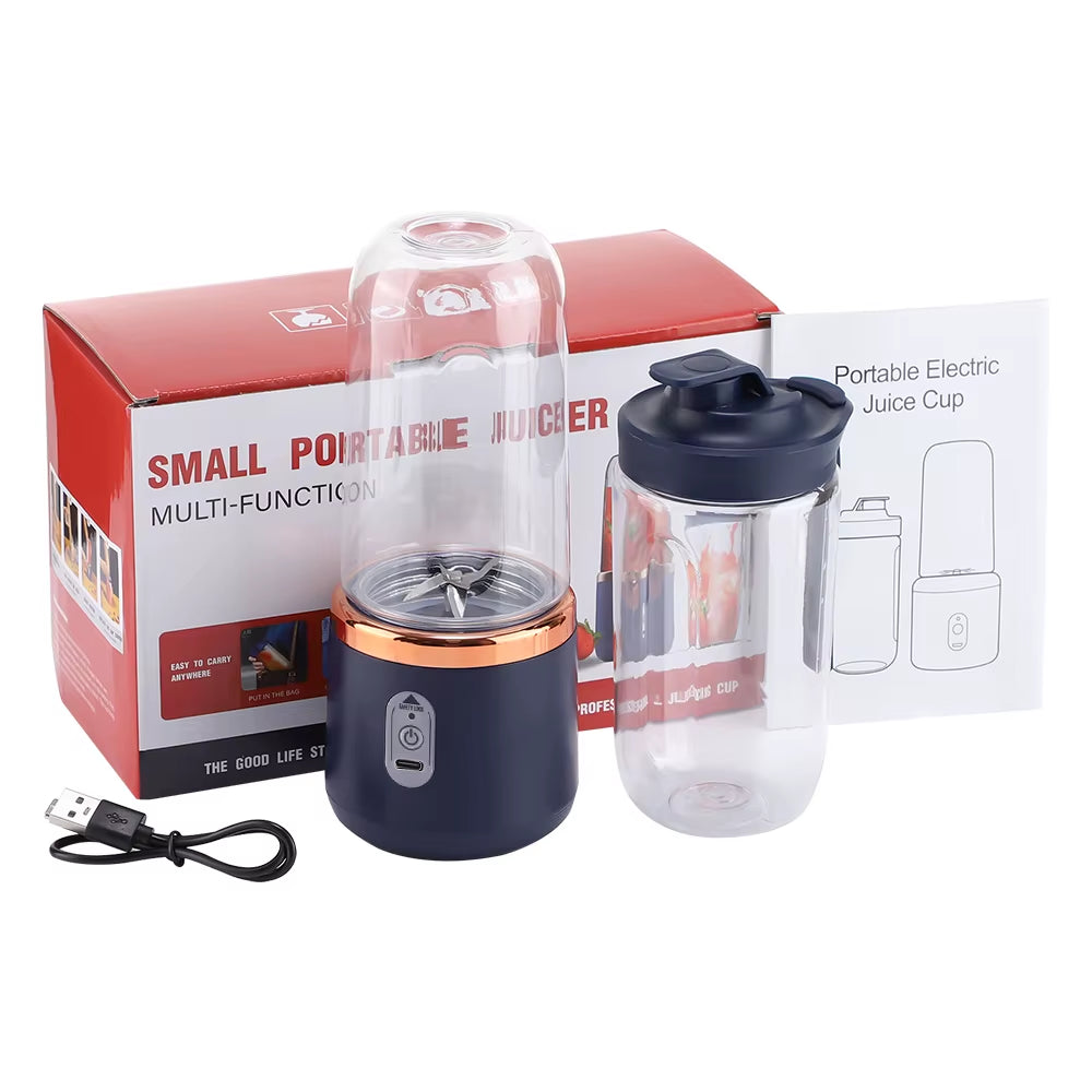 6 Blades Electric Juicer Cup with 2 Cups for Travel Portable Juicer Mixer Usb Charge Fresh Fruit Juice Personal Blender Smoothie