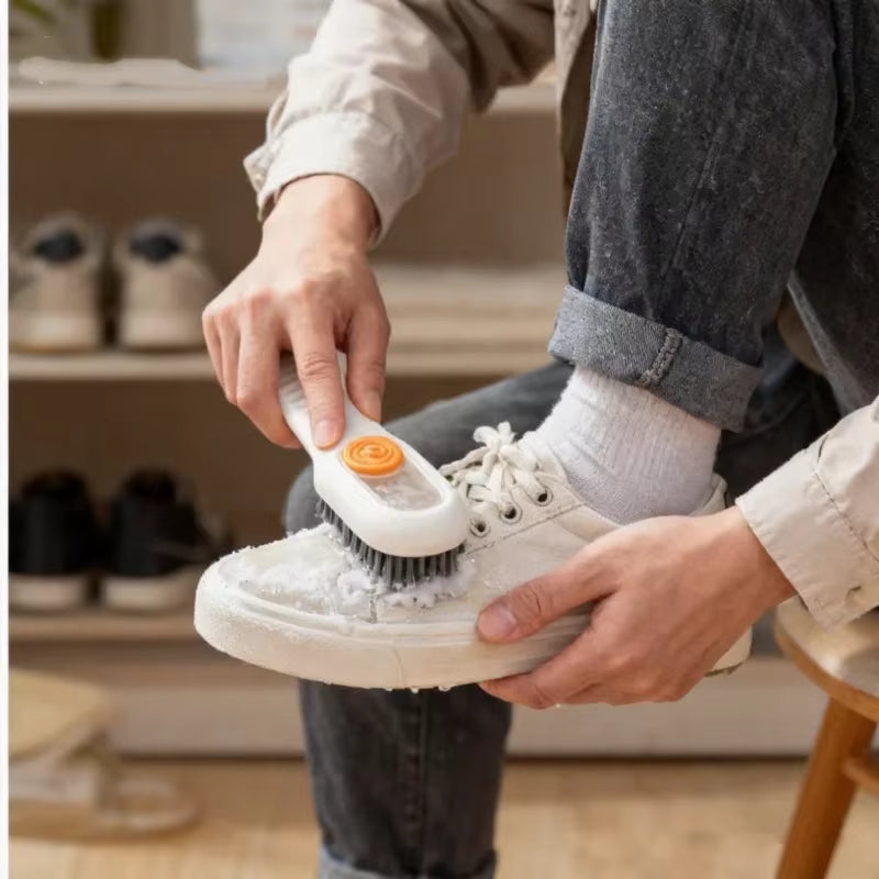 Multifunctional Liquid Adding Shoe Brush Press Type Liquid Dispensing Cleaning Brush Soft Bristle Household Sneaker Washing Tool