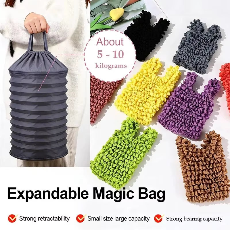 1PCS New Mini Shopping Bag Expansion Fold Pleated Flexible Stretch Large Capacity Bubble Elastic Portable Handbag Storage Bags
