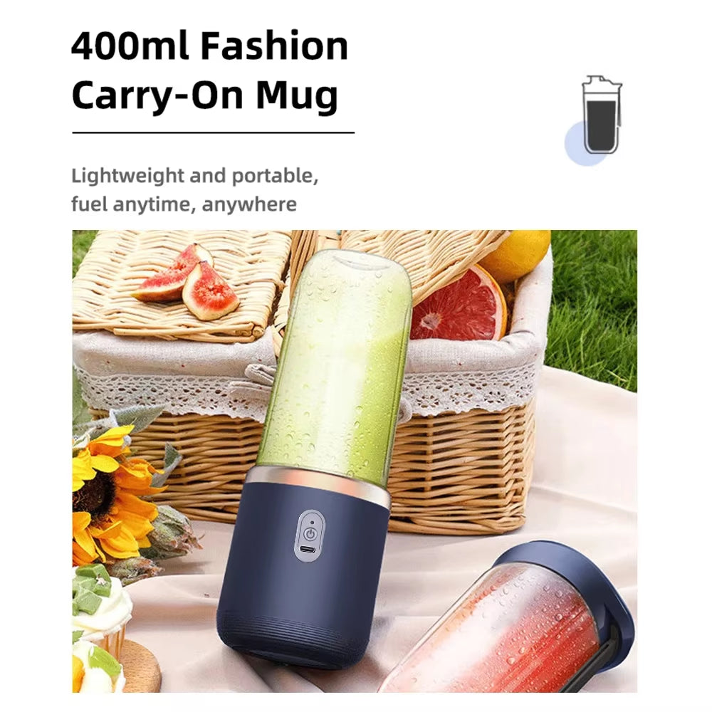 6 Blades Electric Juicer Cup with 2 Cups for Travel Portable Juicer Mixer Usb Charge Fresh Fruit Juice Personal Blender Smoothie