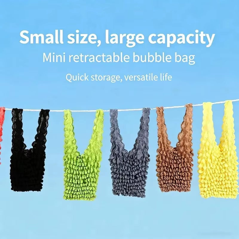 1PCS New Mini Shopping Bag Expansion Fold Pleated Flexible Stretch Large Capacity Bubble Elastic Portable Handbag Storage Bags