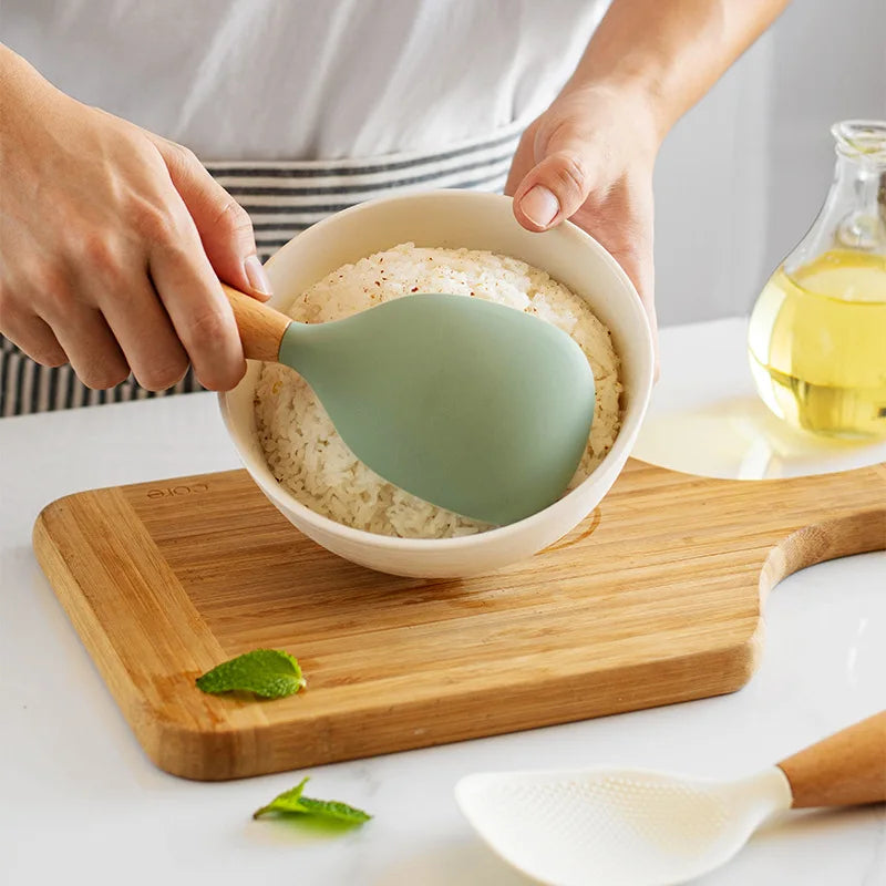 1Pcs Silicone Spoon Non-Stick Cooking Spoon Anti-Scalding Pot Rice High-Temperature-Resistant Spoon Durable Kitchen Gadgets
