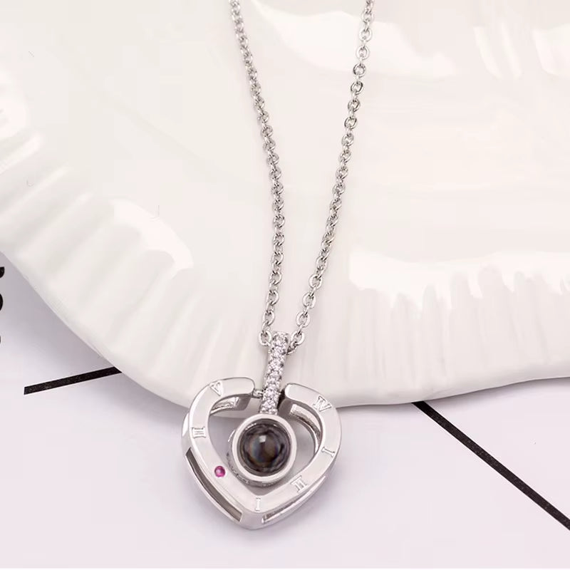 Necklace 100 Languages I Love You Projection Heart Pendant Necklace for Mother'S Day Gifts