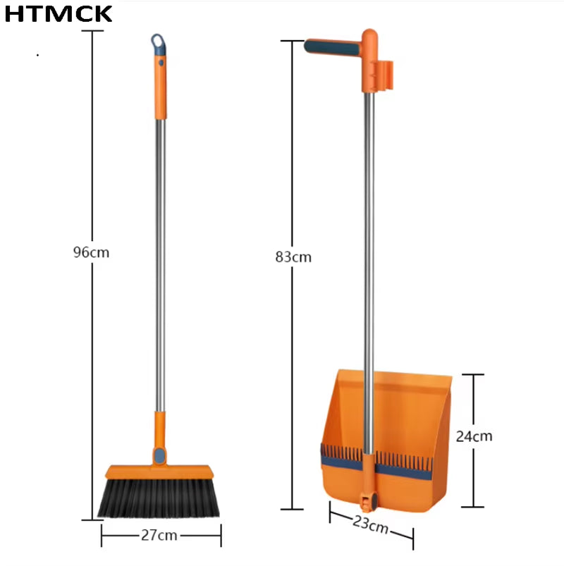 Long Handle Broom with Dustpan Set 180-Degree Angle Adjustment Stiff Bristles Buckle Type Broom Dustpan Set with Scraping Teeth