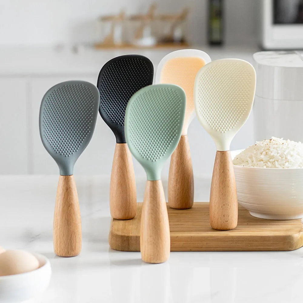 1Pcs Silicone Spoon Non-Stick Cooking Spoon Anti-Scalding Pot Rice High-Temperature-Resistant Spoon Durable Kitchen Gadgets