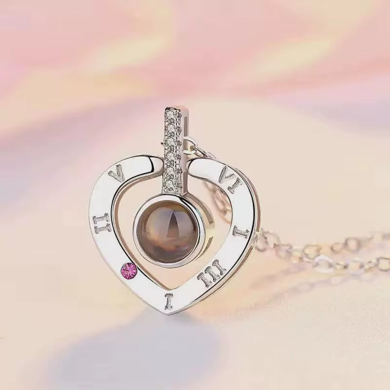 Necklace 100 Languages I Love You Projection Heart Pendant Necklace for Mother'S Day Gifts
