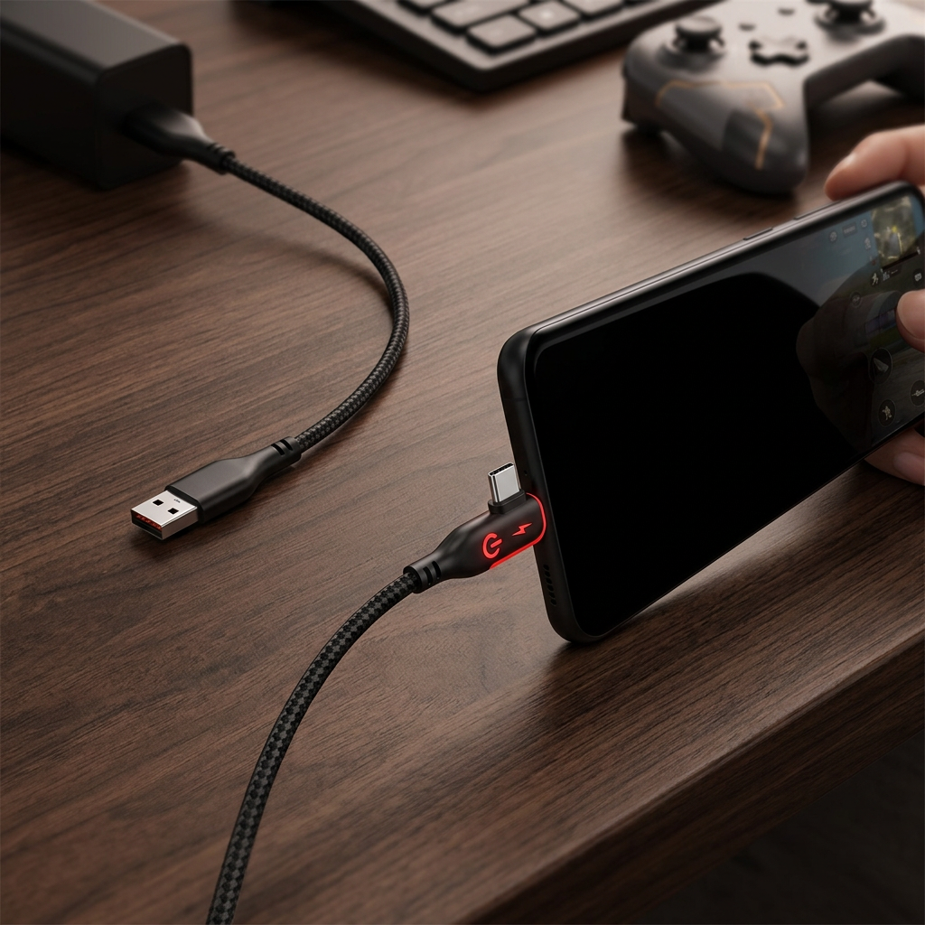 Cable de Carga Rápida USB-C con Conector a 90°