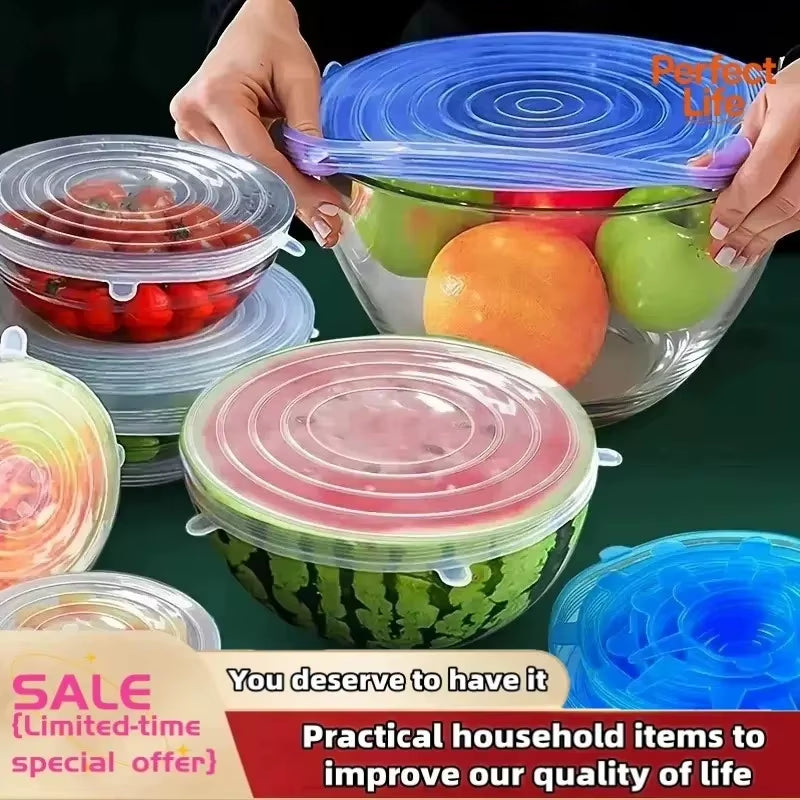 6Pcs/Set Silicone Stretch Lids, Reusable Durable Food Storage Lids for Bowls, Silicone Lids