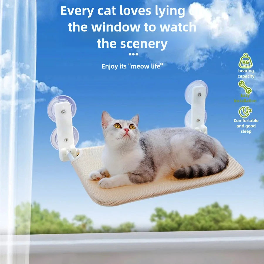 Assembly Free Folding Cat Hammock Plush Mesh Cat Window Wall Jumping Platform Double Suction Cup Cat Hammock