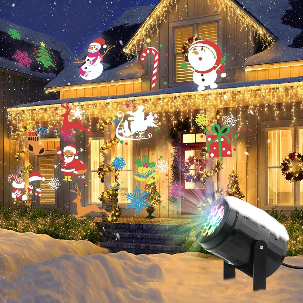 1Pc Snowflake Christmas Laser Projector Light,16 Patterns Waterproof Rotating Christmas LED Stage Lights Christmas Decoration