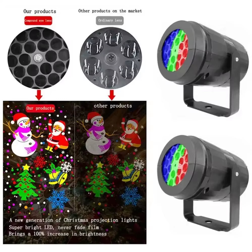 1Pc Snowflake Christmas Laser Projector Light,16 Patterns Waterproof Rotating Christmas LED Stage Lights Christmas Decoration