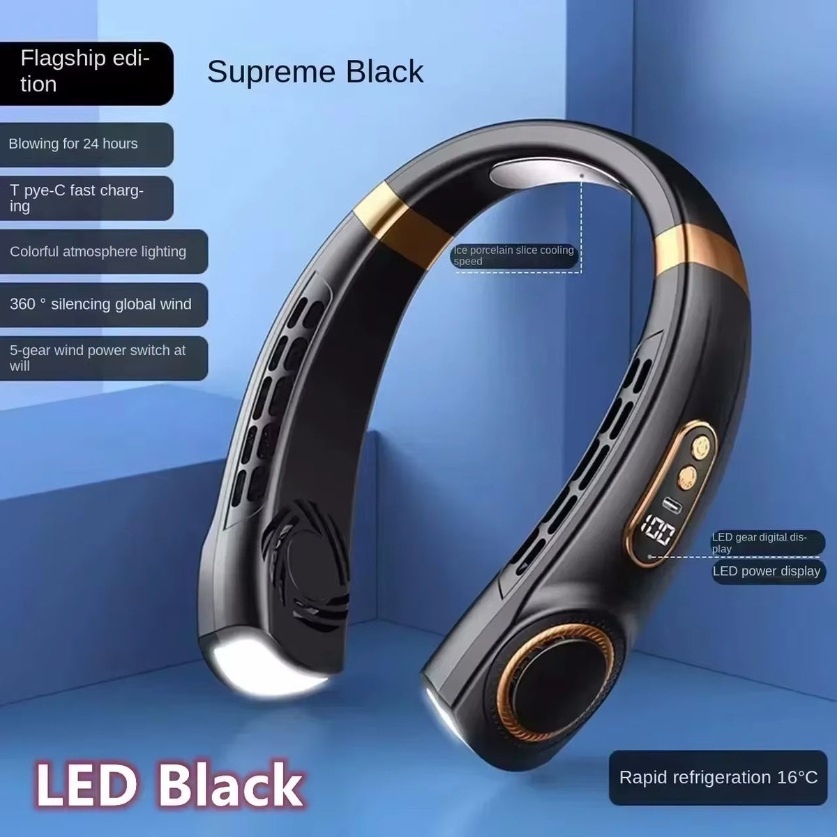 8000Mah USB Hanging Neck Fan Portable Bladeless Mini Rechargeable Mute LED Digital Display Electric Air Cooler Handheld