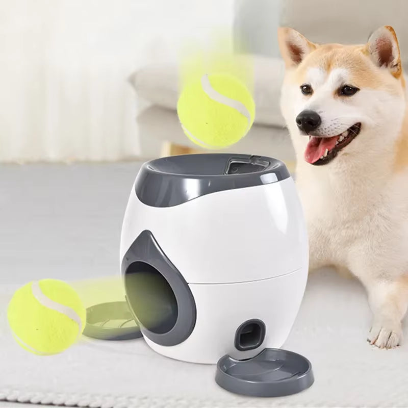 @2 in 1 Dog Pet Interactive Toy Tennis Ball Launcher Automatic Throwing Training Reward Machine Fun Feeding Machine Pet Supplies