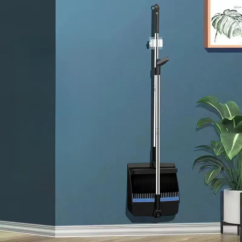 Long Handle Broom with Dustpan Set 180-Degree Angle Adjustment Stiff Bristles Buckle Type Broom Dustpan Set with Scraping Teeth