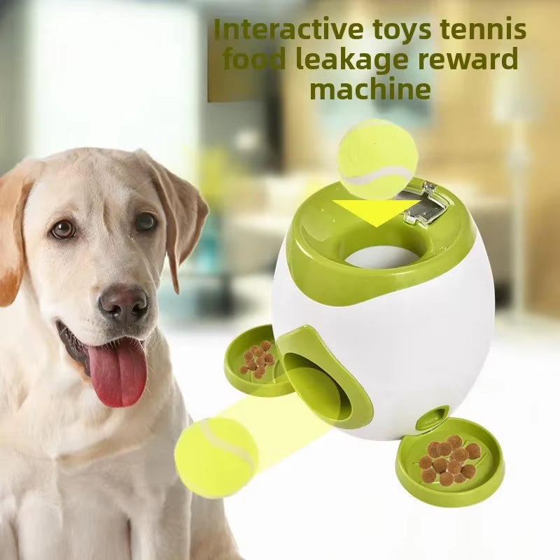 @2 in 1 Dog Pet Interactive Toy Tennis Ball Launcher Automatic Throwing Training Reward Machine Fun Feeding Machine Pet Supplies