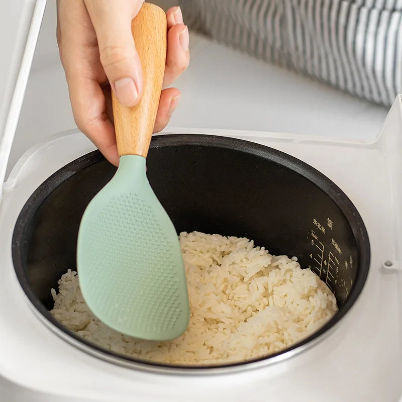 1Pcs Silicone Spoon Non-Stick Cooking Spoon Anti-Scalding Pot Rice High-Temperature-Resistant Spoon Durable Kitchen Gadgets