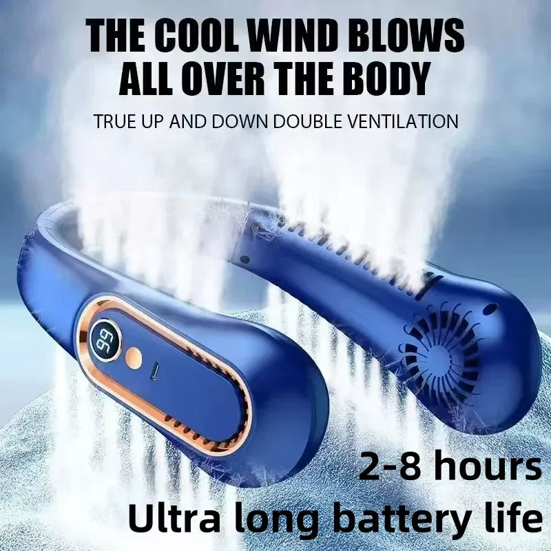 8000Mah USB Hanging Neck Fan Portable Bladeless Mini Rechargeable Mute LED Digital Display Electric Air Cooler Handheld