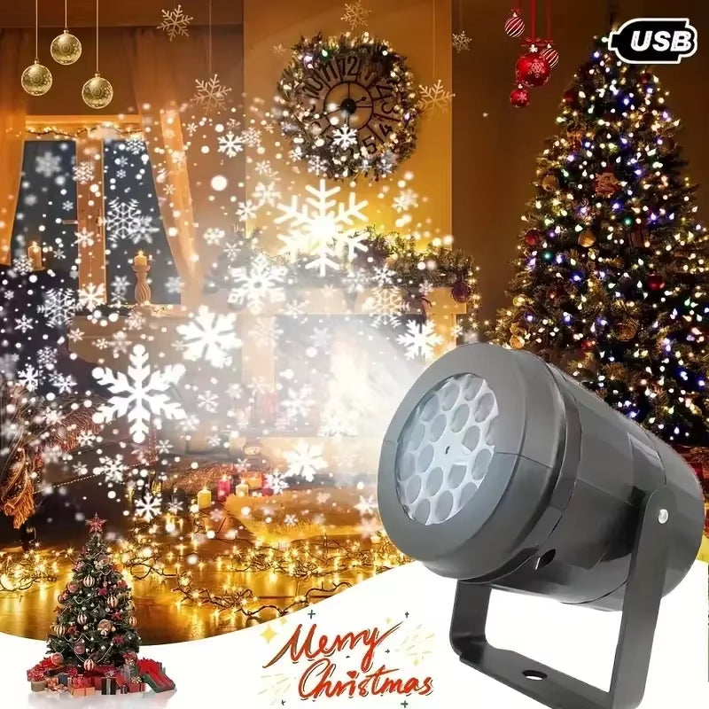 1Pc Snowflake Christmas Laser Projector Light,16 Patterns Waterproof Rotating Christmas LED Stage Lights Christmas Decoration