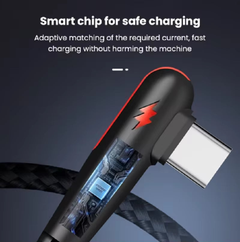 120W USB to Type-C Fast Charging Cable 90Degree Elbow Design Nylon Braided Mobile Phone Data Cord for Huawei Oppo Xiaomi Samsung